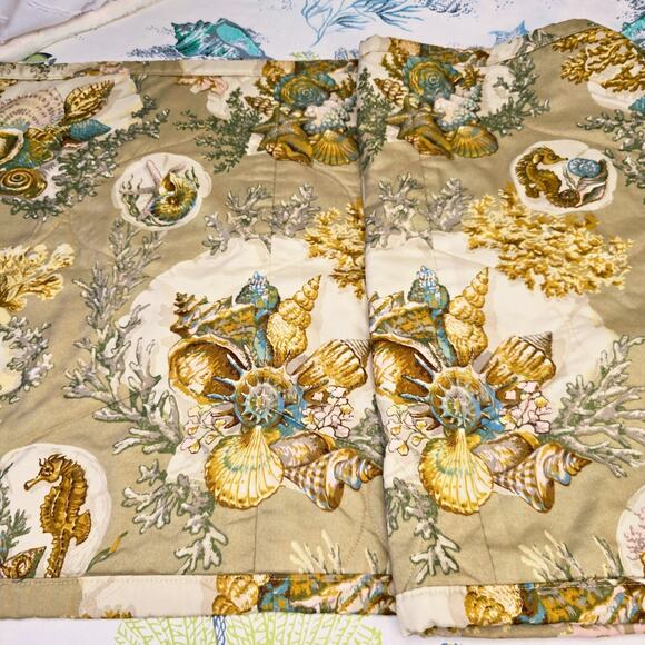 Lovely Coastal Beach Custom Made Bed Scarf Table Runner Shells Coral 25" X 91" - Picture 2 of 9